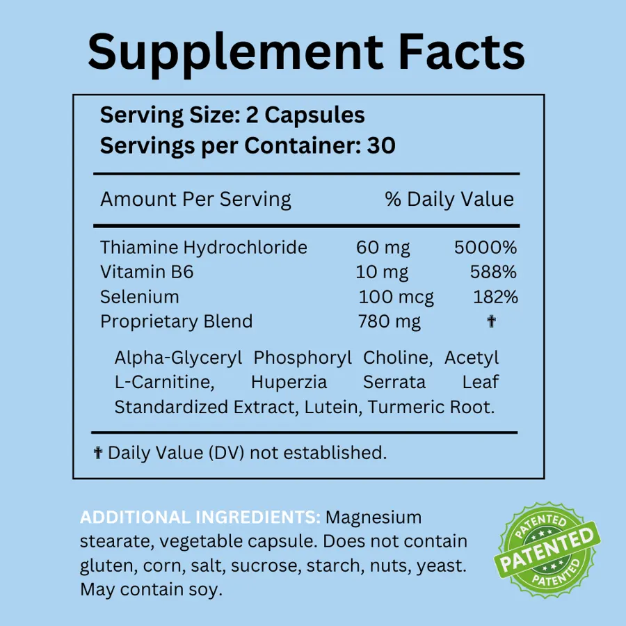 Backside supplement facts for Neurotears bottle, including details on essential nutrients and daily values.